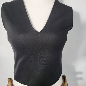 Zara‎ Basic Top V-Neck Sleeveless Fitted Black Tank Top Size Small